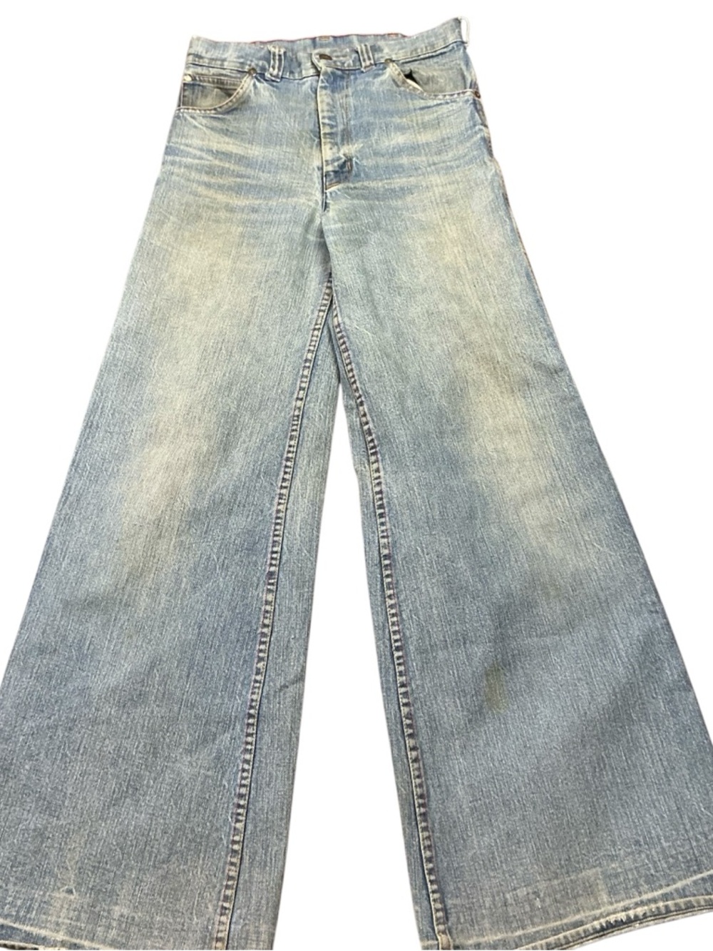 Vintage 70s HASH buckle back bell bottom light wash jeans 24x31 USA made